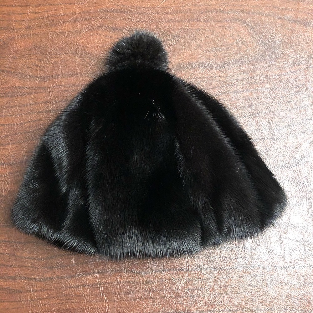 Coach Black Dyed Mink Pom Pom Beanie